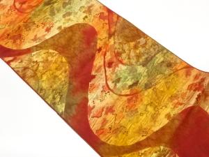 曲線に抽象模様織出し名古屋帯